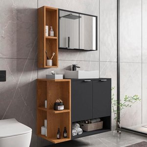 Gabinete Banheiro com Cuba e Espelheira 70 Cm Preto Fosco Naturalle Ibiza Bechara