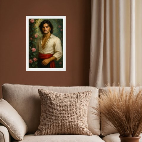Quadro Cigano Wladimir com Flores 45x34cm - com Vidro:moldura Branca