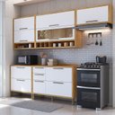 Ver imagem 1 de Cozinha Completa Modulada 100% MDF 5 Peças 8 Portas 5 Gavetas e Vidro 280cm Vicenza Espresso Móveis Branco/Amêndoa/Brilho