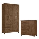 Ver imagem 1 de Guarda Roupa Solteiro Chile e Cômoda Vênus com Pés Castanho Wood Flex – Moval