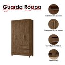 Ver imagem 3 de Guarda Roupa Solteiro Chile e Cômoda Vênus com Pés Castanho Wood Flex – Moval