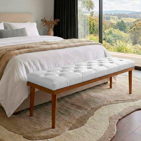 Recamier Calçadeira Apolo Corano Branco Solteiro 1,00m Base Madeira Pés Palito