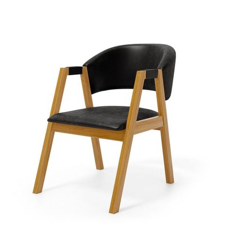 Cadeira Leticia Madeira Maciça Estofada para Mesa de Jantar Courino Preto 503