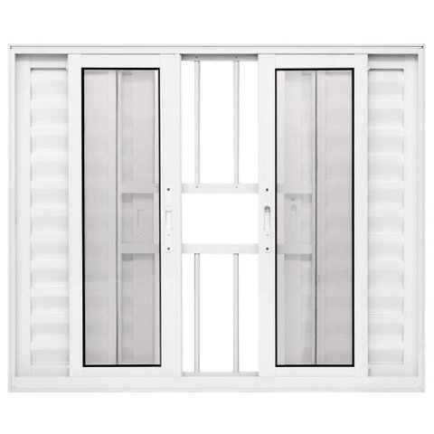 Janela de Correr Alumínio Branco 06 Folhas Veneziana c/Grade Maxx - 100x150