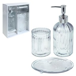Kit Banheiro de Vidro - 3 Peças - Conjunto Luxo Cromado - Porta Sabonete Liquido - Porta Escovas - S - 1