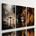 Ver imagem 1 de Kit 3 Quadro Decorativo Jesus Leão Judá Cruz Cristã Gospel 40x28cm
