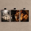 Ver imagem 2 de Kit 3 Quadro Decorativo Jesus Leão Judá Cruz Cristã Gospel 40x28cm