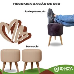 Banqueta Redonda Suede Marrom Puff Estofado Pé Palito Resistente Puf Decorativo - 5
