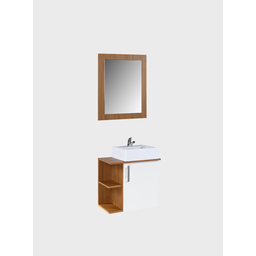 Gabinete para Banheiro com Cuba e Espelheira 50cm Mdf Freijo com Branco Moscou - On Móveis - 9