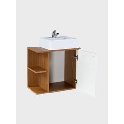 Gabinete para Banheiro com Cuba e Espelheira 50cm Mdf Freijo com Branco Moscou - On Móveis - 12