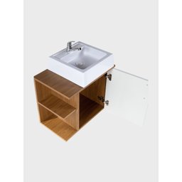 Gabinete para Banheiro com Cuba e Espelheira 50cm Mdf Freijo com Branco Moscou - On Móveis - 13