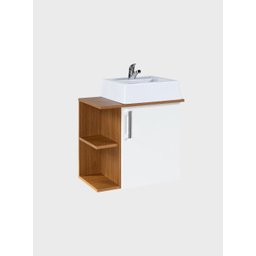 Gabinete para Banheiro com Cuba e Espelheira 50cm Mdf Freijo com Branco Moscou - On Móveis - 11