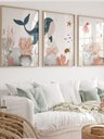 Ver imagem 1 de Kit 3 Quadros Infantil Animais Fundo Oceano Quarto Bebê Menino 40x60 Moldura Madeira NO4