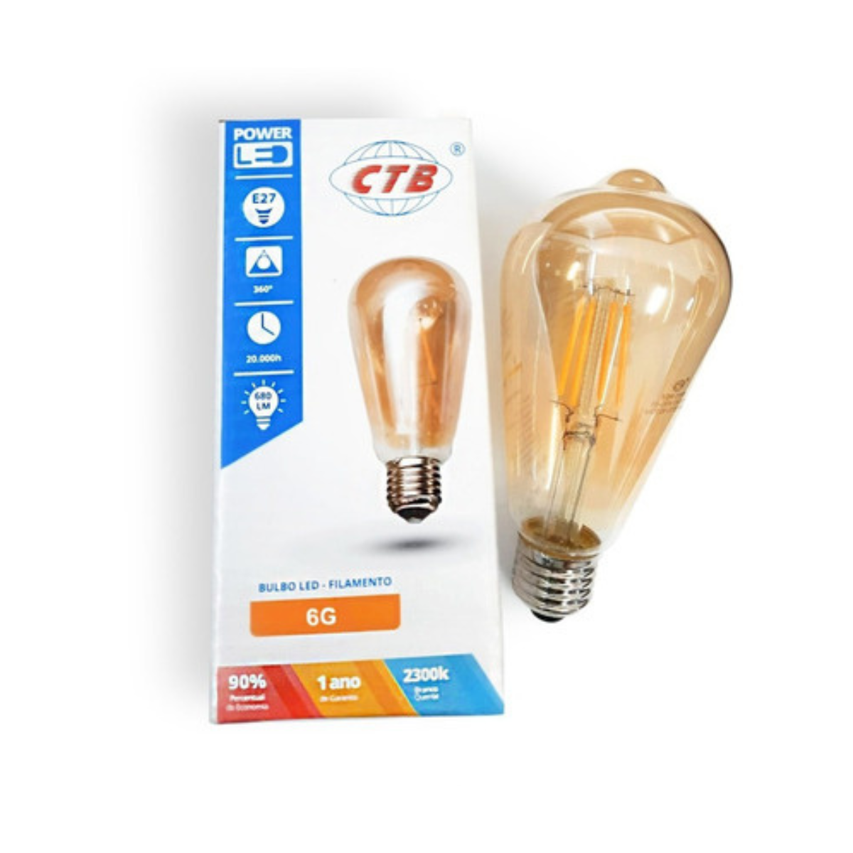 Lampada Filamento St64 Ctb Ambar 2300k E27 4,5w - 6