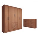Ver imagem 3 de Guarda-roupa Casal Sky 6 Portas 3 Gavetas com Cômoda 10 Gavetas Cinamomo - Panorama Móveis