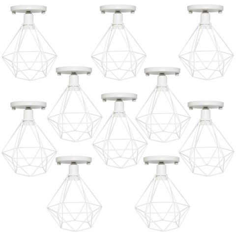 10 Lustres Teto Plafon Industrial Aramado Diamante Retrô Luminária Sobrepor Vintage Branco Agp Agp I