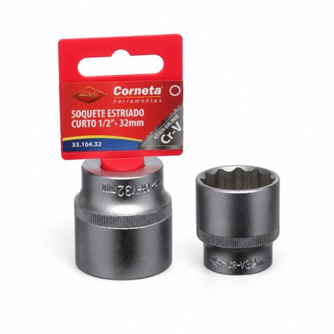 Soquete Estriado 32mm Curto Encaixe 1/2 Cr-V Corneta