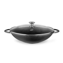 Panela Wok Ferro Fundido com Tampa de Vidro - Mta - 1