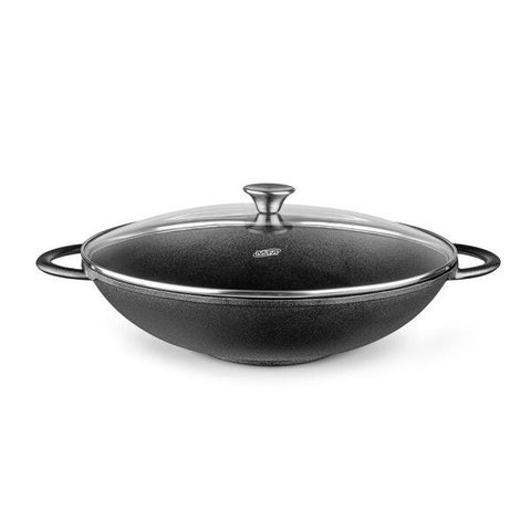 Panela Wok Ferro Fundido com Tampa de Vidro - Mta