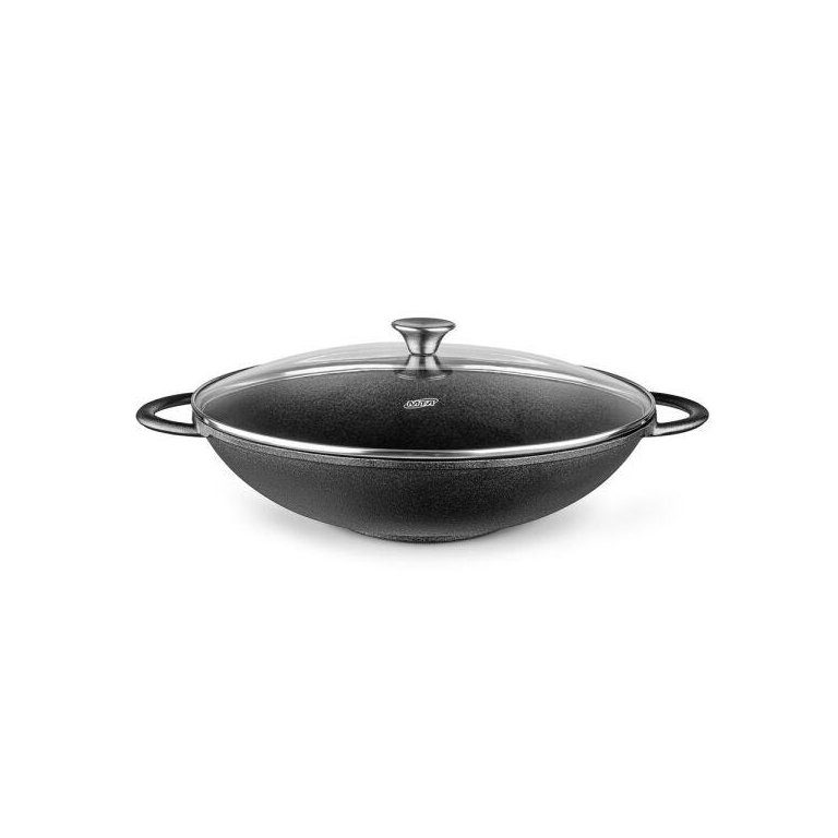 Panela Wok Ferro Fundido com Tampa de Vidro - Mta