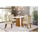 Ver imagem 1 de Conjunto Mesa de Cozinha Orus Tampo Madeirado com Vidro 120x80cm e 4 Cadeiras Vita Nature Linho Henn