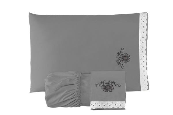 jogo de lençol casal, Queen, algodão, 3 peças, bordado com elástico