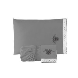 Jogo de lençol casal, algodão, 3 peças, bordado com elástico - 2