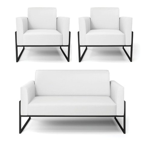 Sofá Namoradeira com 2 Poltronas Base Industrial Alta Preto Marisa Corino D03 - D\'rossi Cor Branco