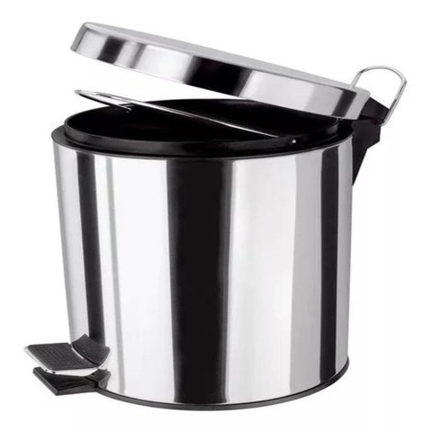 Lixeira Inox Redonda 5 Litros com Pedal Cesto Removível Banheiro Casa Vintage Aço Prateado Luxo