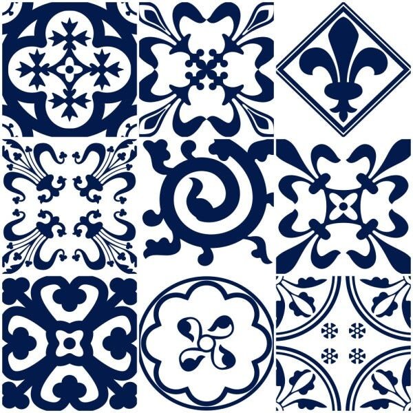 Papel de Parede Adesivo Azulejo Portugues Lisboa Azul e Branco - 3