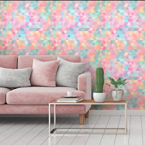 Papel de Parede Adesivo Geométrico Mosaico Colorido Rosa