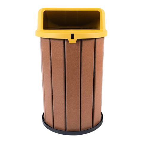 Lixeira Mbs Ecológica Madeira Plástica 100L Coleta Seletiva:Marrom Ipê/Tampa Amarelo