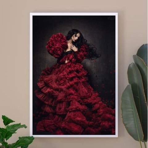 Quadro Umbanda Pomba Gira Sete Saias 33x24cm - com Vidro:madeira Preta