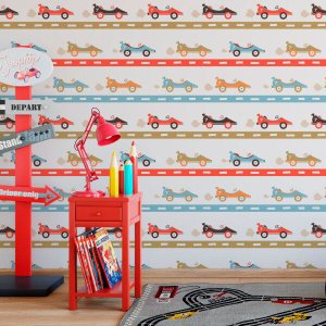 Papel de Parede Adesivo Infantil Carrinhos de Corrida