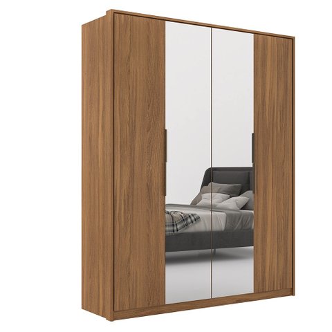 Guarda-Roupa Roupeiro de Casal Luna 4 Portas com 2 Espelhos Amêndola