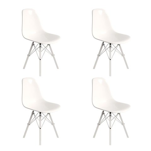 Conjunto 4 Cadeiras Eames Design Moderno Tubo de Ferro Branco Assento Branco