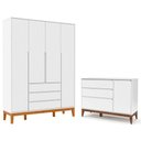 Ver imagem 1 de Cômoda com Porta e Guarda Roupa Infantil Nature Clean 4 Portas Branco Soft Eco Wood - Matic