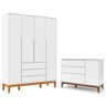 Cômoda com Porta e Guarda Roupa Infantil Nature Clean 4 Portas Branco Soft Eco Wood - Matic - 1