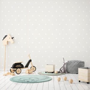 Papel de Parede Adesivo Poas Bolinhas Brancas com Fundo Bege
