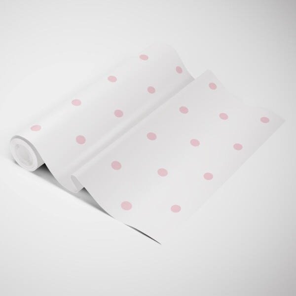 Papel de Parede Adesivo Poás Bolinhas Rosa com Fundo Branco - 3