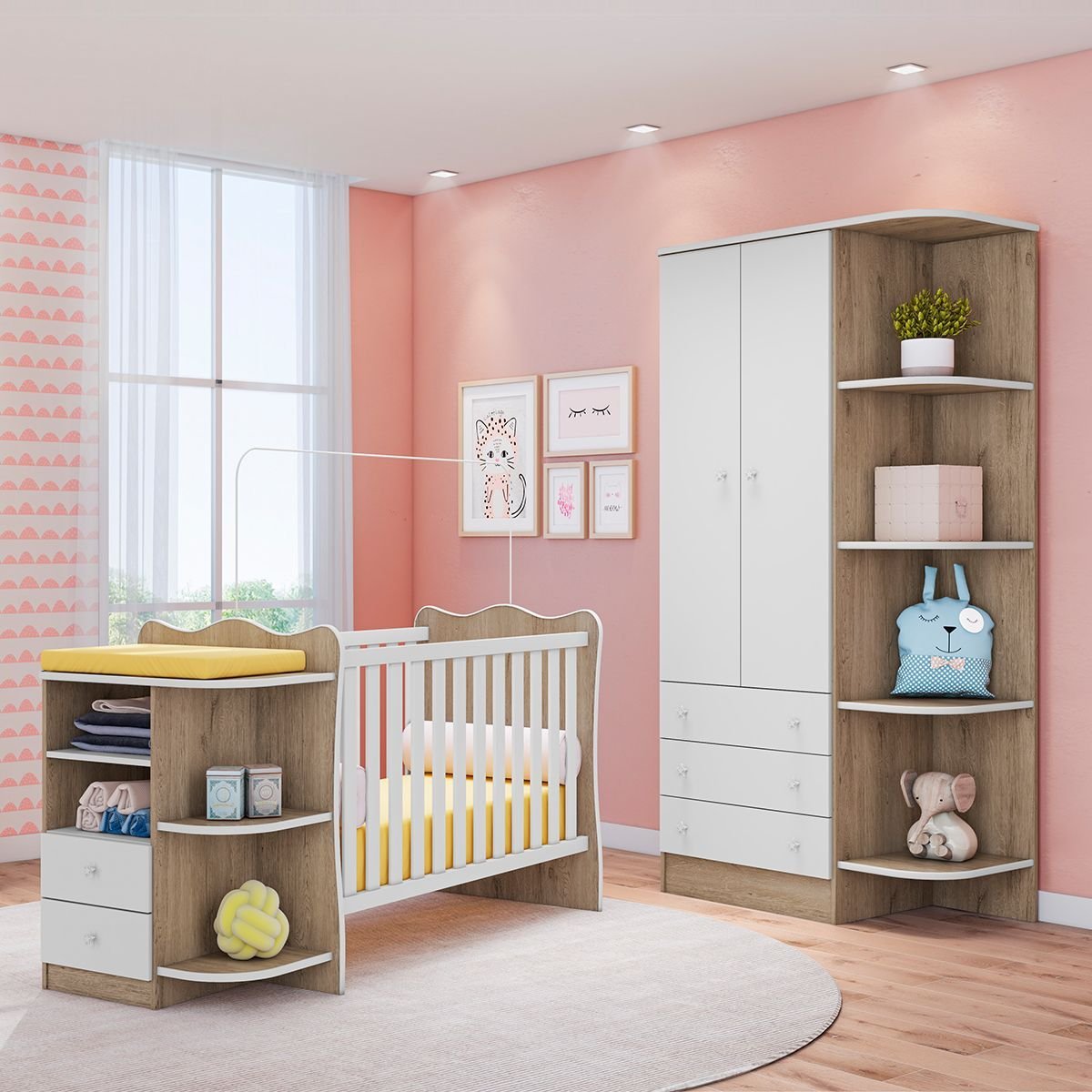 Kit Berço Cômoda com Cantoneira e Guarda Roupa Infantil 2 Portas 3 ...