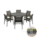 Ver imagem 1 de Mesa Redonda Jantar Externa Alumínio Ripado 1,30m + 6 Poltronas Tela Sling