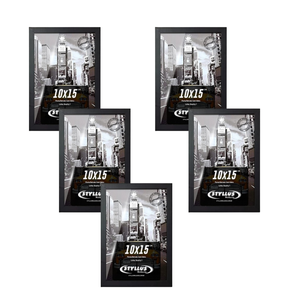 Kit 5 Molduras Porta Retrato Preto 10x15 A6 com Vidro Sala Quarto