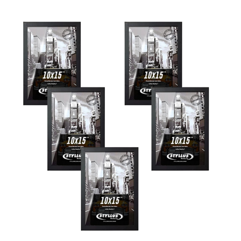 Kit 5 Molduras Porta Retrato Preto 10x15 A6 com Vidro Sala Quarto