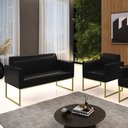Ver imagem 2 de Sofá Namoradeira com Poltrona Base Industrial Dourado Marisa Corano