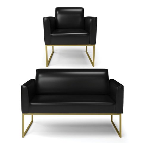 Sofá Namoradeira com Poltrona Base Industrial Dourado Marisa Corano  