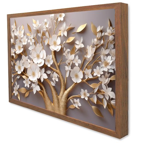 Quadro Decorativo Floral Luxo Árvore da Paz em Moldura Caixa TaColado Moldura Caixa 3cm Madeira com 