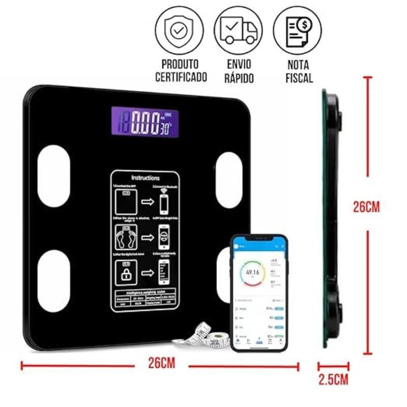 Balança Corporal Digital Bioimpedância Banheiro Suporta até - 9