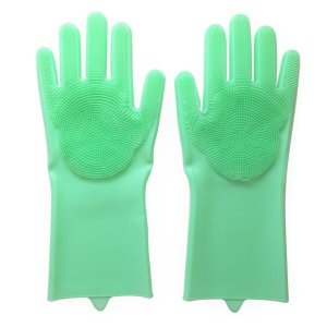 Luvas de Silicone Para Esfregar Louças Verde