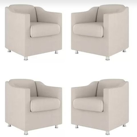 Kit 4 Poltronas Bia Decorativa Reforçada Recepção Clinica Salão Sala de Estar Suede:bege